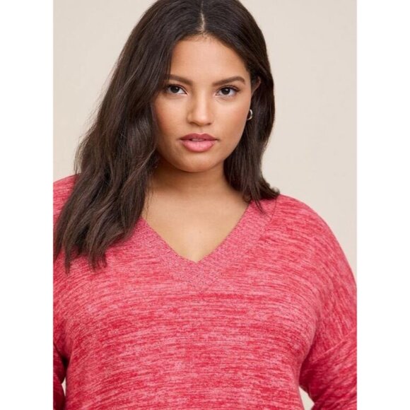 torrid 2 sweater Women Red V Neck Drop Shoulder Shark Bite hem Soft - Picture 3 of 10